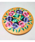 14 Inch Vintage Painted Floral Light Wood Lazy Susan Turntable Centerpiece For Kitchen And Dining Table, Easy 360 Degree Spin