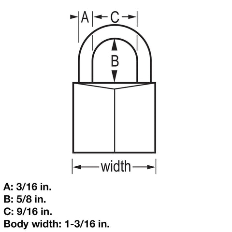 Diagram of Outdoor Keyed Padlocks 4 Pack With Weather Resistant Vinyl Covered Aluminum Body And Steel Shackle dimensions.