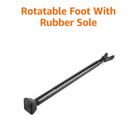 Door Security Bar 25 To 45 Inch Adjustable Heavy Duty Steel Security Stopper For Home Apartment Hotel Travel Black 1 Pack With Removable Head For Sliding Doors, showing rotatable foot with rubber sole.