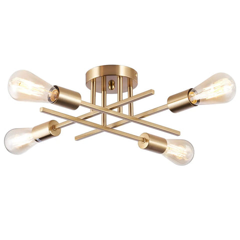 Six Light Sputnik Ceiling Chandelier Dope Modern Semi Flush Mount With E26 Base Brass Finish Industrial Farmhouse Style