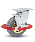 Heavy Duty Swivel Caster Wheels Featuring Dead Silent Rubber Treads And Secure Locking Brakes, side view showing 360 degree turn.