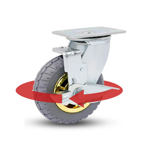 Heavy Duty Swivel Caster Wheels Featuring Dead Silent Rubber Treads And Secure Locking Brakes, side view showing 360 degree turn.