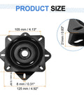 Product size view of Two Pack 5 Inch Bar Stool Swivel Replacement Base Plate With 360 Degree Turntable And Square Ball Bearing For Recliners Or Tables Easy Install Black 125x125x18mm, 125mm x 125mm x 21mm