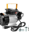No-Nonsense 110V AC 550W Self Priming Electric Fuel Transfer Pump with accessories, ready for diesel hauling on farms or job sites.
