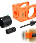 Door Lock Installation Kit With High Carbon Steel Hole Saw Set for Wooden Doors, adjustable template guide, saw blades visible