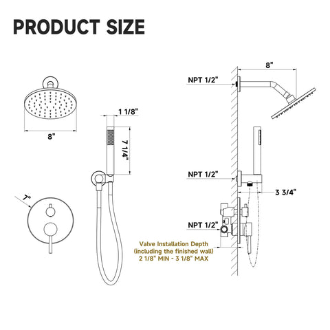 Dope All Metal Brushed Gold Shower System With Eight Inch Rain Head That Keeps Things Rust Free And Looks Absolutely Sick For Any Modern Bathroom Premium Stainless Steel Wall Mounted Faucet Handle And Shower Arm Extension