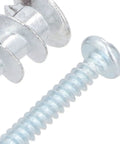 Heavy Duty Hollow Metal Wall Anchors And Screws Kit With Self Drilling Drywall Anchors In Zinc Alloy, No Predrilling Needed For 3/8 To 5/8 Inch, DIY Friendly Mounting For Shelves, Mirrors, And Artwork In Home Or Office. Close-up of zinc alloy hollow metal wall anchors and a self-drilling screw