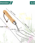 Stainless Steel Hand Fork For Weeding And Planting, Traditional Garden Tool With Ergonomic Ash Wood Handle, Handy And Durable Weeding Fork For Digging And Cultivating, Potting In Beds, Pots, And Raised Garden Beds, with dimensions shown.