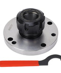 Heavy Duty Carbon Steel Lathe Collet Chuck With 100mm Diameter And 42mm Height For Secure Clamping In Precision CNC Machining Tasks, showing chuck and wrench.