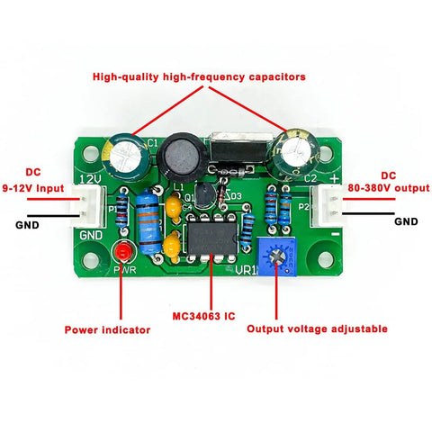 High Voltage DC-DC Boost Power Supply Module For Old School Nixie Tubes And Vacuum Tube Displays, 9V-12V Input, 80V-380V Adjustable Output