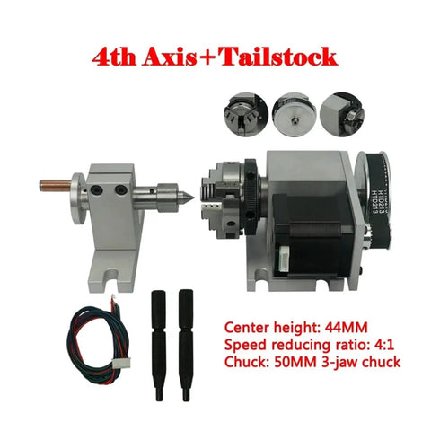 Heavy Duty CNC 4th Axis Rotary Table With Sick Precision 50MM 3 Jaw Chuck And Smooth Two Phase Stepper Motor For Real Machinists And Serious Weekend Warriors with tailstock attached.