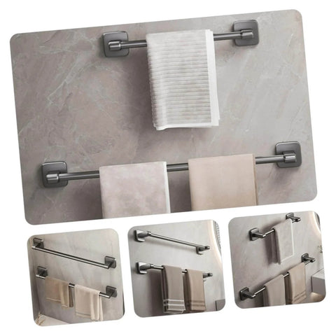 Self Adhesive Bathroom Wall Towel Rack in Gray No Drill Metal Organizer Multipurpose Holder for Towels Slippers and Clothes