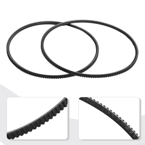 Polyurethane Lathe Drive Belt Set 2 Pack Featuring 5M375 And 5M387 For Mini Metal Lathes, including close-up views of textured edges.
