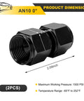 2 Pack 10AN Female To 10AN Female Swivel Coupler Fitting Aluminum Hose End Adapter For Most Vehicles Car Accessories Durable Black Anodized Aluminum Premium Quality, AN10 0° dimensions