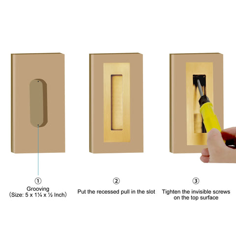 Installation guide for 6 Inch Recessed Finger Flush Door Pulls For Pocket And Sliding Barn Doors In Brushed Gold Stainless Steel