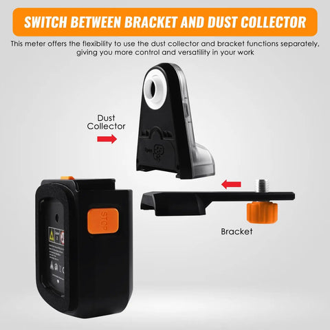 Dead On 4 In 1 Wall Laser Level Kit Featuring Bright Green Line And Integrated Dust Collection Mount for easy switch between dust collector and bracket.