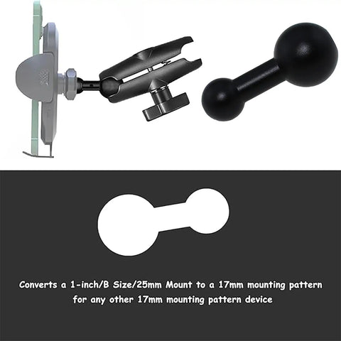 25Mm To 17Mm Ball Adaptor Aluminum Alloy Dual Socket Arm Rotating Ball Mount For RAM Brackets GPS Units Car Dash Mounts Universal Fit Rock Solid Heavy Duty Swivel Mount, shown with 17mm and 25mm balls