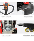Heavy Duty Electric Pallet Jack Truck With Lithium Battery For Indoor Moves features control handle, anti-pressure foot design, steel spring, and silent casters.