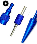 EVAP service test port connector kit, 3-piece blue metal adapters for automotive smoke machines