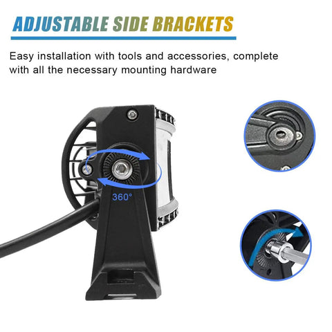Beefy Adjustable Side Mounting Brackets Kit For LED Light Bars And Pods, heavy duty aluminum, 360-degree rotation feature