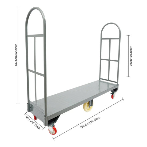 Heavy Duty 2000 Lbs U Boat Dolly With 60.5 Inch Wide Steel Platform Cart For Bulk Goods Transport Q235 Steel Base Sturdy Flatbed Cart For Warehouse Hauling And Cross Facility Moves, 60.5in platform