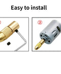 Brass mini drill collet and electric motor attachment for secure use. Ideal for 2mm and 3.17mm brass collets in rotary tools.