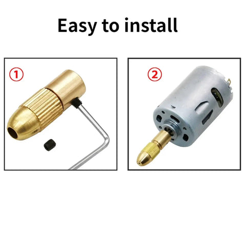 Brass mini drill collet and electric motor attachment for secure use. Ideal for 2mm and 3.17mm brass collets in rotary tools.
