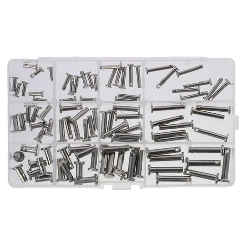 Clevis Pin Assortment Kit For M3 M4 M5 Size Pins In 304 Stainless Steel T Shape Location Pins With Holes 12 Pin Types in box