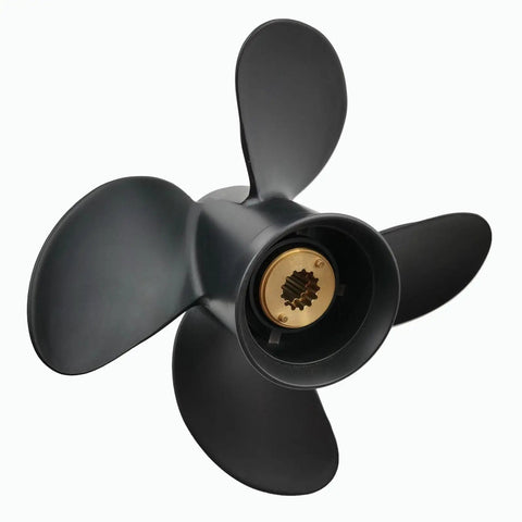 Aluminum Four Blade Propeller 10.63 X 12 Pitch For Mercury Outboard Motors 25 70 HP Right Hand Rotation 13 Spline With Hub Nut Kit