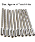 100Pcs 0.7mm Silver Metal Watch Thread Stem Crown Extender Set shown in close-up.