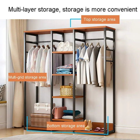 Top Notch Heavy Duty Free Standing Closet Rack With Extra Long Hanging Rods And Rock Solid Steel Frame For Roomy Apparel Stash And Zero Sweat Fast Assembly with shelves and hanging space.