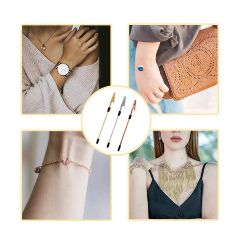 Three Piece Bracelet Helper Tool Set For Easy Necklace And Watch Clasps Zippers And Craft Adjustments In Gold Silver And Rose Gold Finishes Handy At Home Jewelry Fix Kit
