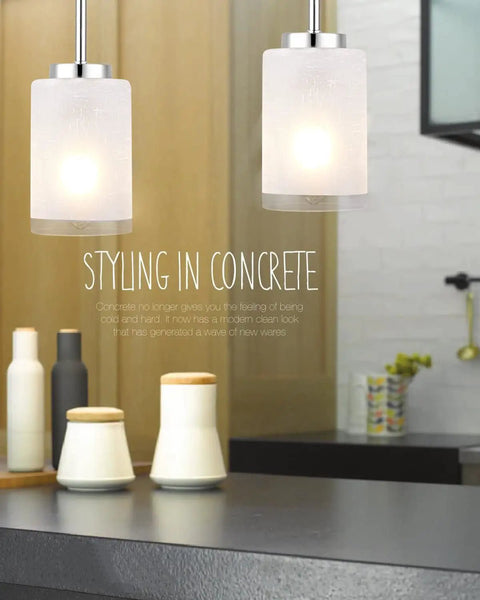 Two Pack Brushed Nickel Mini Pendant Lights With Linen Glass Shade For Kitchen Island, Living Room, Hallway And Bedroom