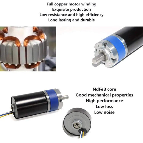 12V Mini Gear Motor With High Torque And Smooth Brushless Speed Reduction For Robotic Projects, showing silent output shaft