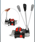 Three Spool 11 GPM Hydraulic Flow Control Valve With Heavy Duty G Ports Adjustable Relief Lever Handle Double Acting Parallel Center