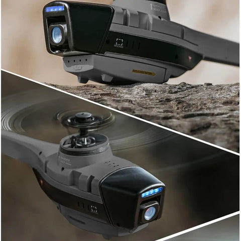 Close-up of Scout Drone C128 with 1080P Camera for Adults Rugged Remote Control Helicopter showing dual angle views and features.