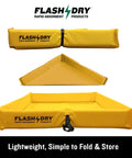 Portable Spill Containment Berm For Oil And Chemicals 4x4 Folding Duck Pond Tray Reusable UV Resistant PVC, folded and unfolded view.