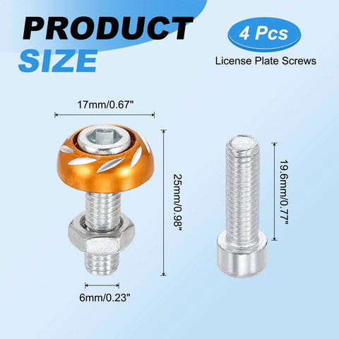 4 Pcs Aluminum License Plate Screws Kit For Bikes Cars And Trucks, Heavy Duty Frame Fasteners Bolts, Rust Resistant Hardware