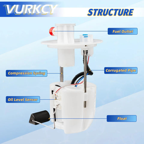 Toyota Fuel Pump Module Assembly Replacement For 2009-2018 Corolla, 2009-2013 Matrix, And 2009-2010 Pontiac Vibe 1.8L/2.4L L4 Fits OEM E8874M E3781M in diagram view showing parts like fuel outlet and float.