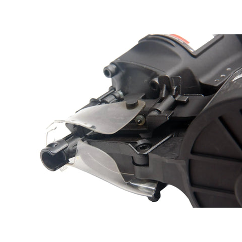 Detailed view of the 15 Degree Pneumatic Coil Pallet Nailer For 1 Inch To 2 1/4 Inch Nails, showing the loading mechanism and nozzle.