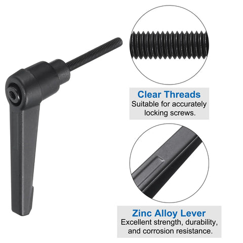 Lever Adjustable Handles M4 32mm Metric Thread Level Clamping Handle Set With Nuts And Washers 4Pcs showcasing black zinc alloy lever