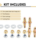 4 Piece Door Hinge Pin And Bushing Repair Kit For Chevrolet Full Size GMC Vehicles, kit contents with gold finish pins.