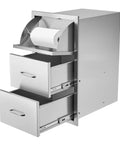 Outdoor Kitchen Drawers With Paper Towel Holder Stainless Steel Double Access Drawers For BBQ Island Or Grill Station 17W X 30H X 21D