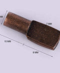 Heavy Duty Stainless Steel Shelf Support Pegs That Never Quit On You 120 Piece Kit For Bookcases Cabinets And Kitchen Shelving Systems Rust Proof And Super Easy Setup Deep Brown close-up of a deep brown shelf peg measuring 5 mm wide, 10 mm tall.