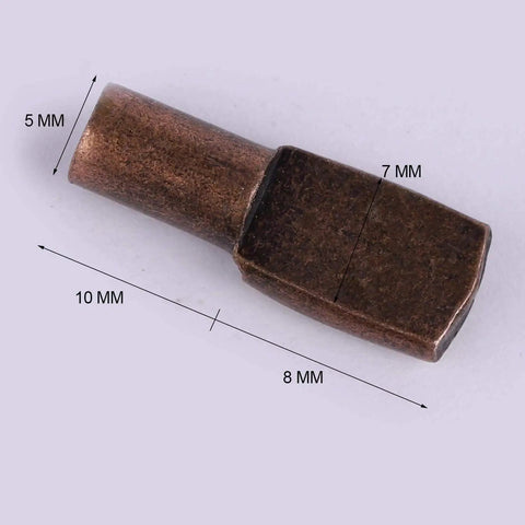 Heavy Duty Stainless Steel Shelf Support Pegs That Never Quit On You 120 Piece Kit For Bookcases Cabinets And Kitchen Shelving Systems Rust Proof And Super Easy Setup Deep Brown close-up of a deep brown shelf peg measuring 5 mm wide, 10 mm tall.