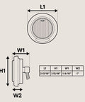 Diagram of 4 Pack 2 Inch Round LED Side Marker Light Kit With Amber And Red Lights, dimensions and side view displayed.