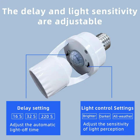 Two Pack Motion Sensor Light Socket For E26 E27 Bulbs Smart Auto Induction Lamp Holder With Motion Activated Night Light Ideal For Steps Hallway Bedroom No Fuss Easy Screw In Install No Wiring Energy Saving, adjustable sensor settings