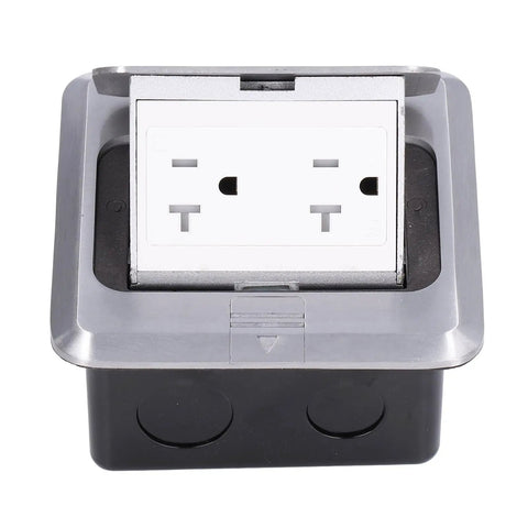 Shop Grade 250V 20A Floor Electrical Outlet With Embedded Pop Up Power Socket And Ip40 Weather Seal, top view of the flush mount socket.