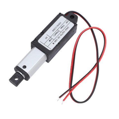Compact 24V Electric Linear Actuator With Tiny 20mm Stroke And Nifty 20N Thrust, aluminum tube, wires, used for automation.