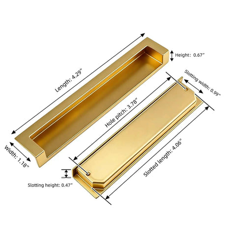 Dimensions of Two Pack Recessed Cabinet Handle And Flush Zinc Alloy Finger Pulls For Kitchen Cabinets, 3.8 Inch Gold Finish